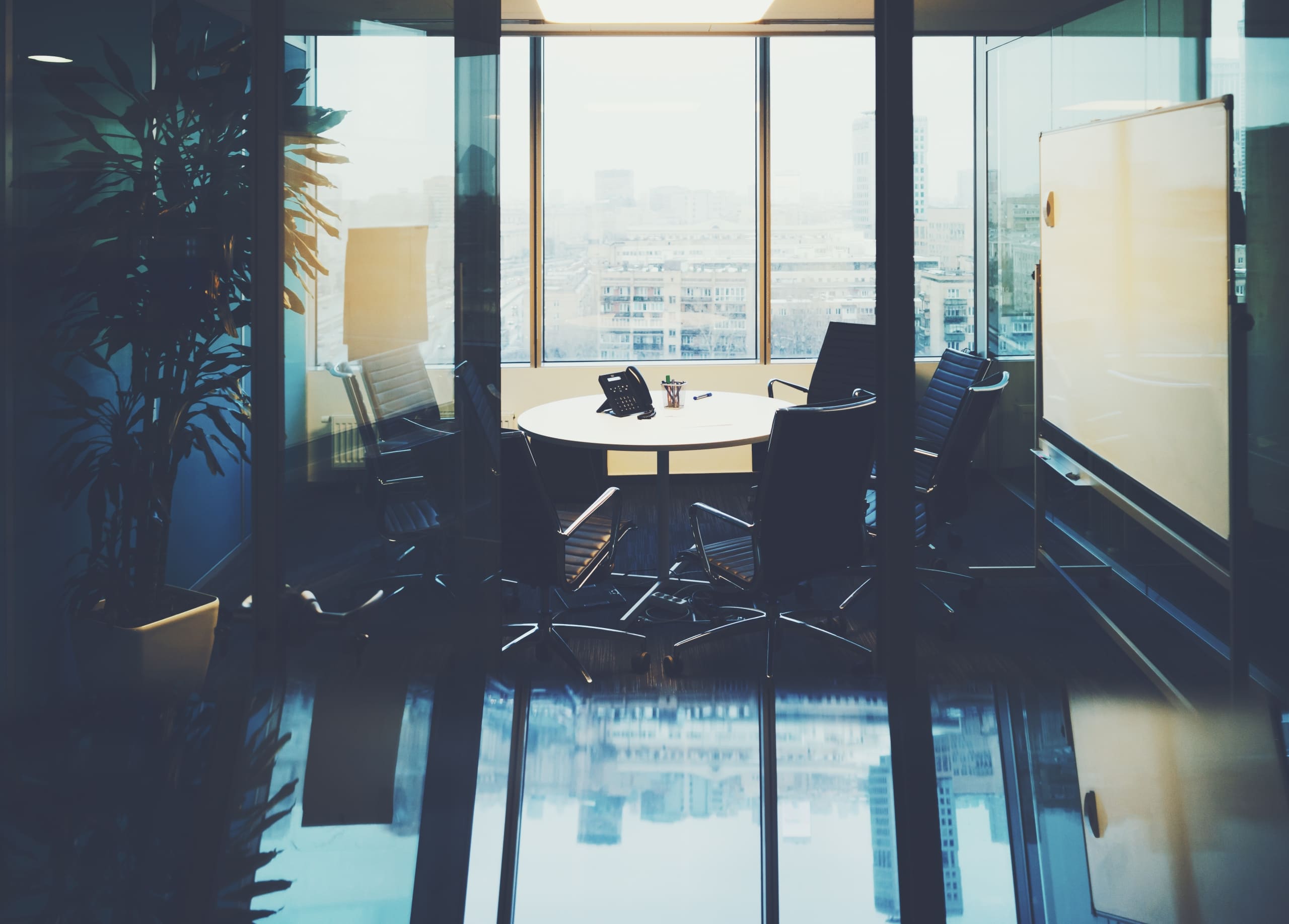 Office room for meeting with cityscape outside